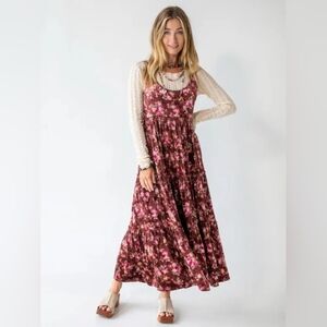 Natural Life Karlie Velvet Floral Tiered Maxi Dress